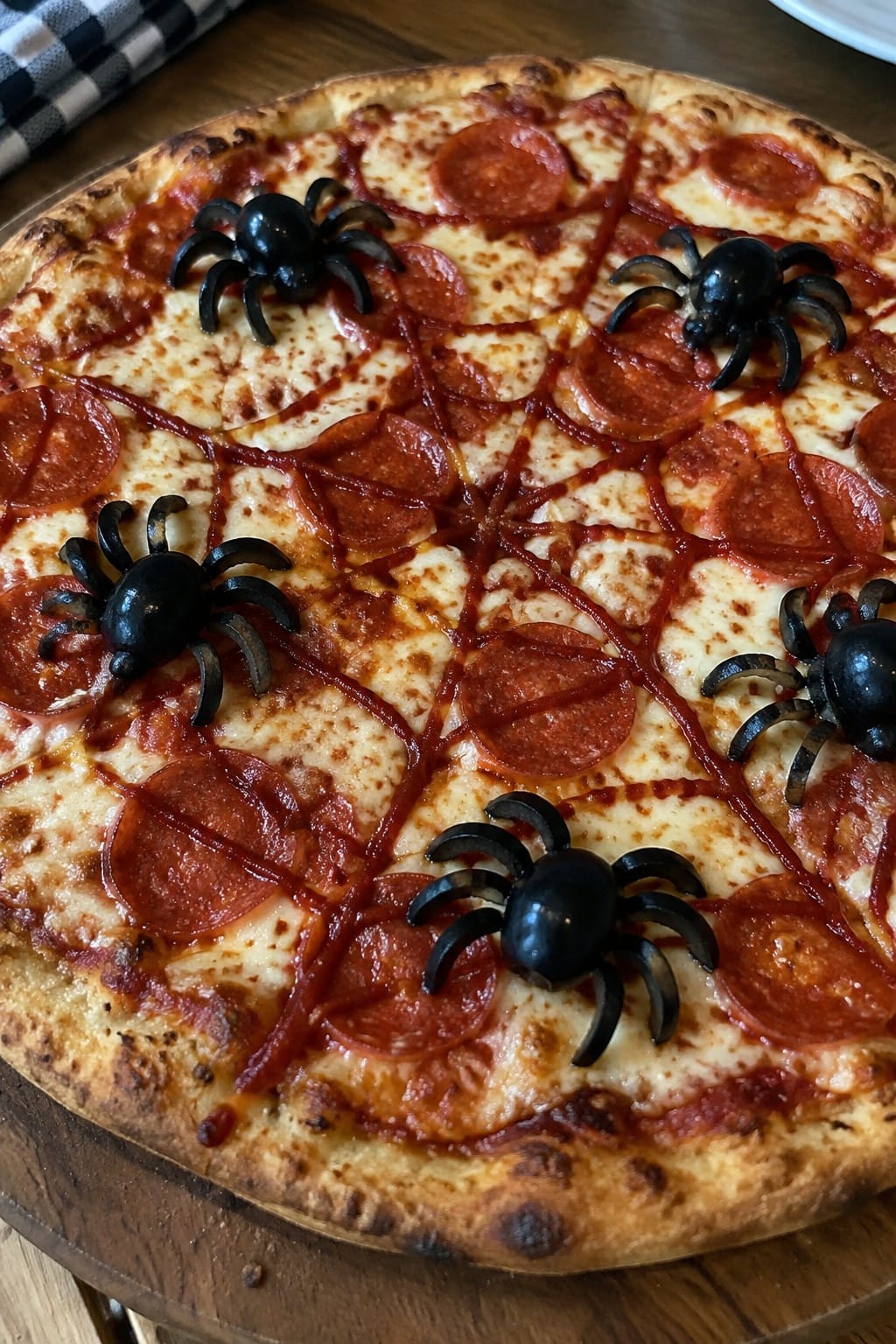 Spiderweb Pepperoni Pizza with Black Olive Spiders