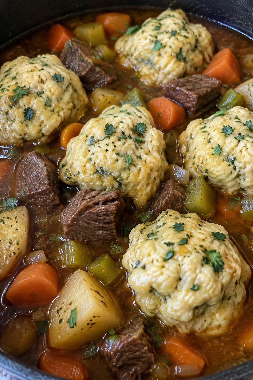 Witch's Cauldron Beef Stew with Herb Dumplings