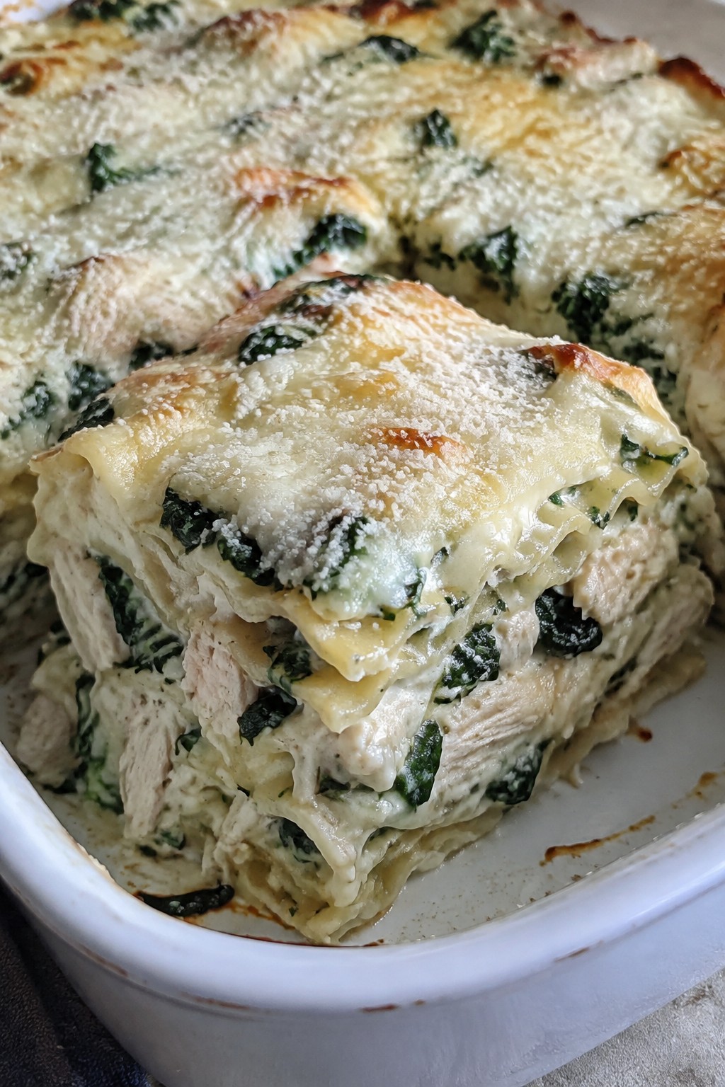 Ghostly Chicken Alfredo Lasagna with Spinach