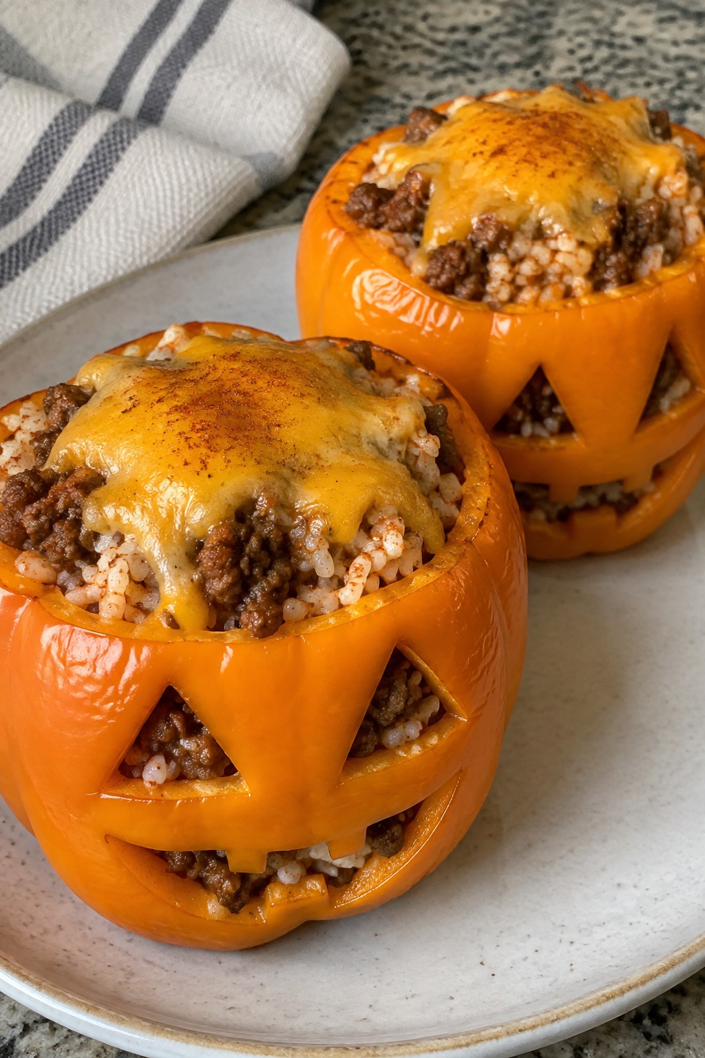 Jack-o'-Lantern Beef-Stuffed Peppers with Rice