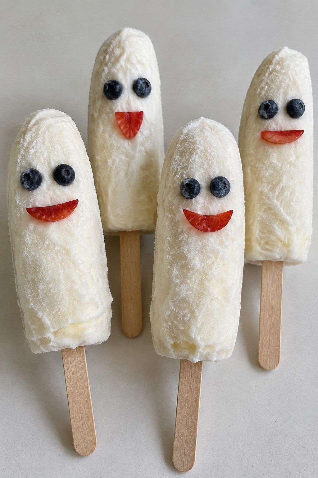Ghostly Banana Yogurt Pops with Berry Faces