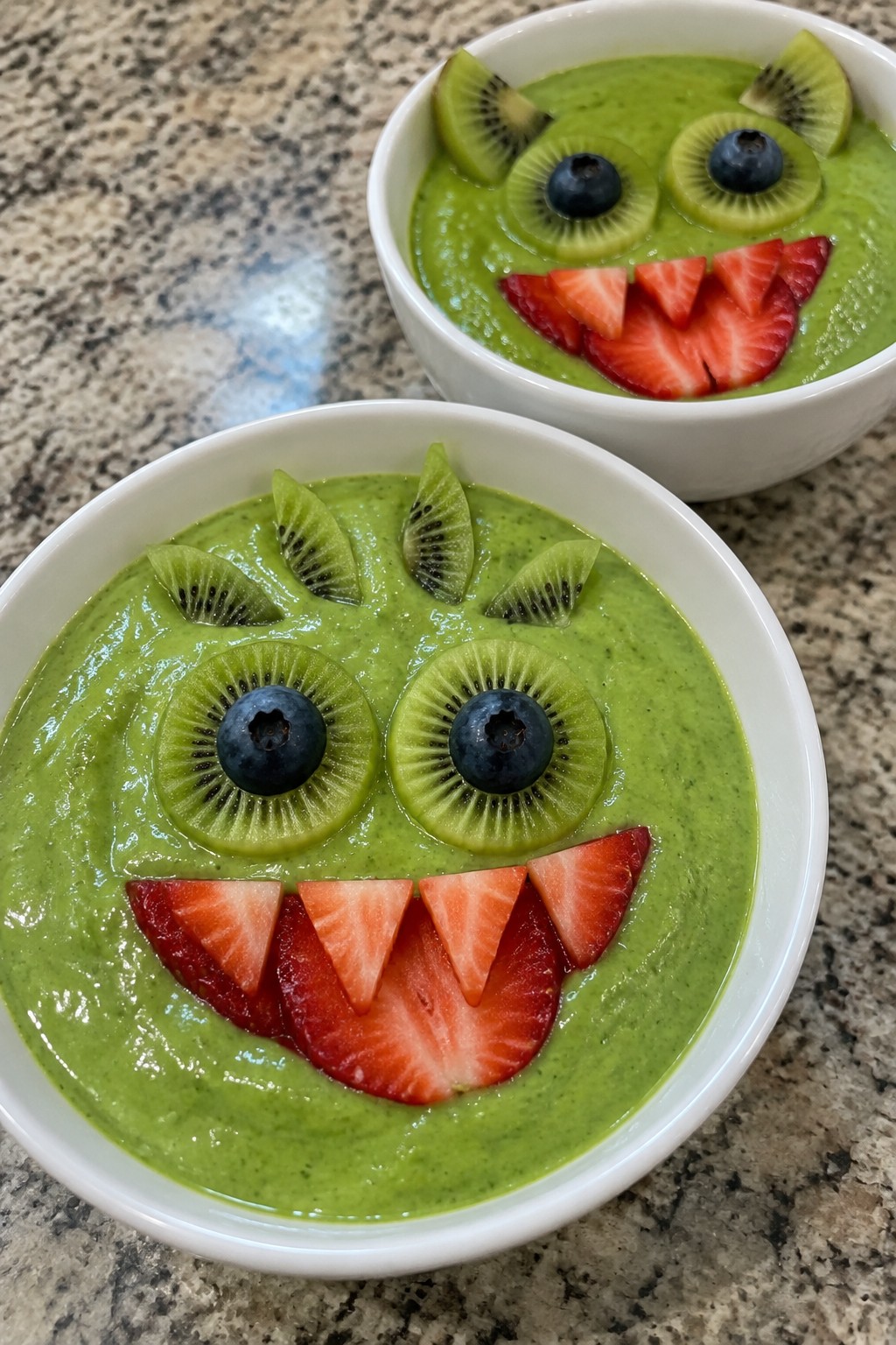 Monster Green Smoothie Bowls with Fruit Toppings