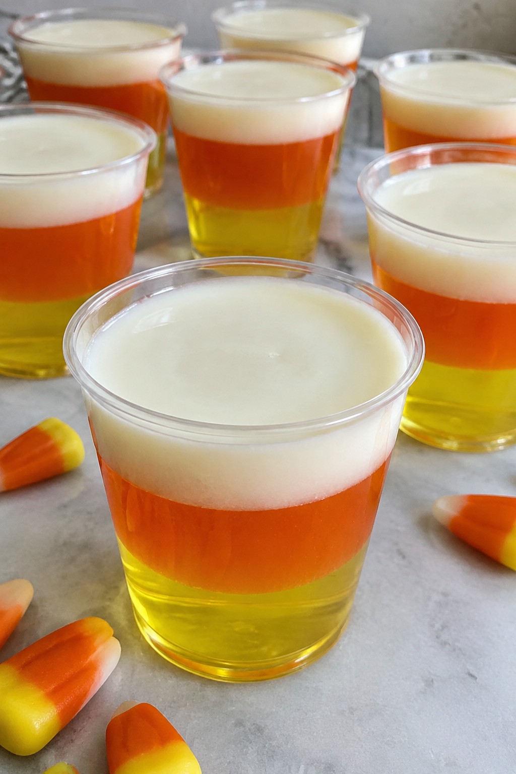 Candy Corn Layered Rum Jello Shots