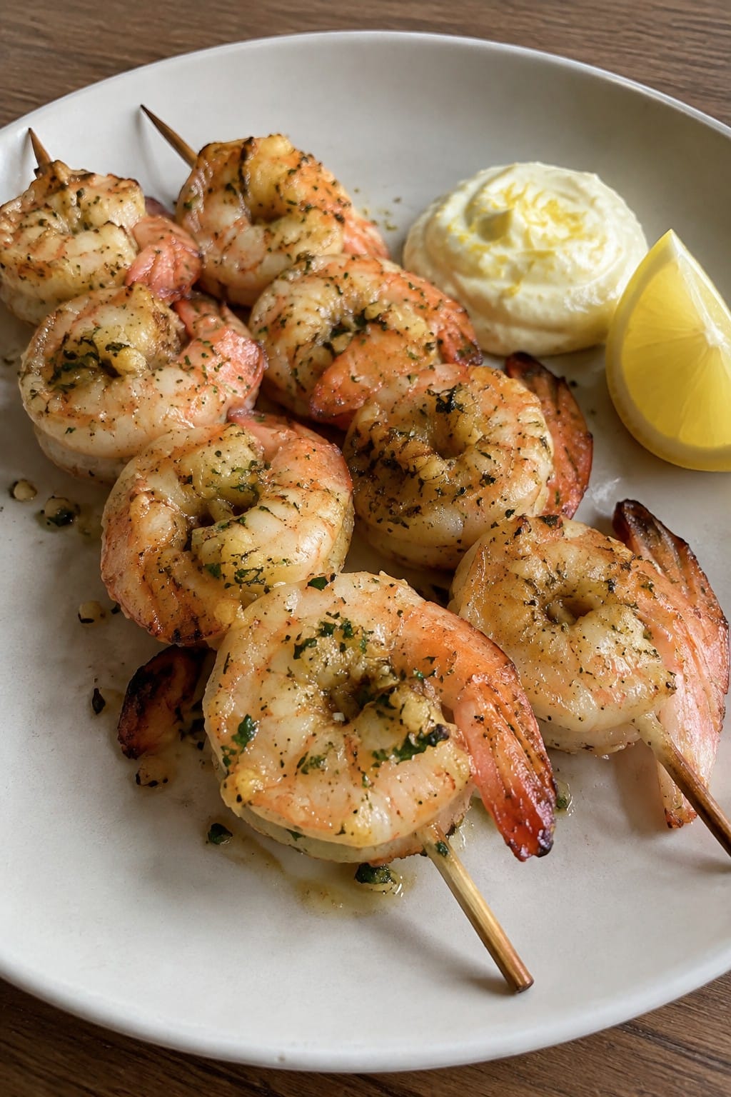 Garlic Butter Shrimp Skewers with Lemon Aioli