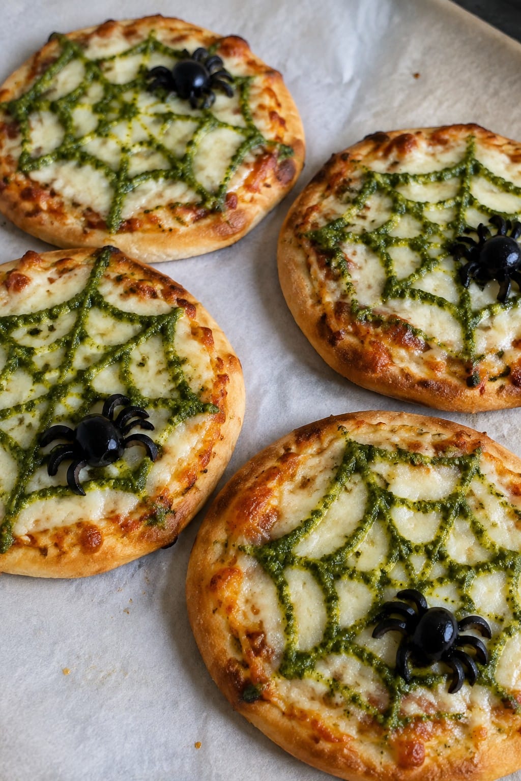 Spiderweb Pesto Mozzarella Pizzas