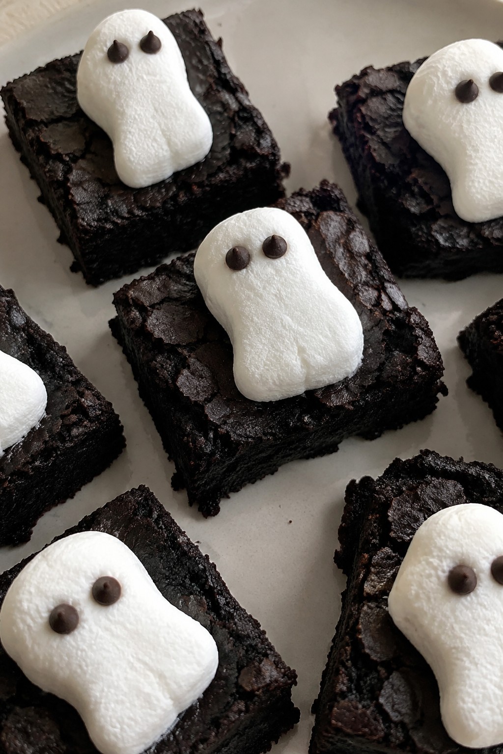 Black Cocoa Brownies with Marshmallow Ghost Toppers
