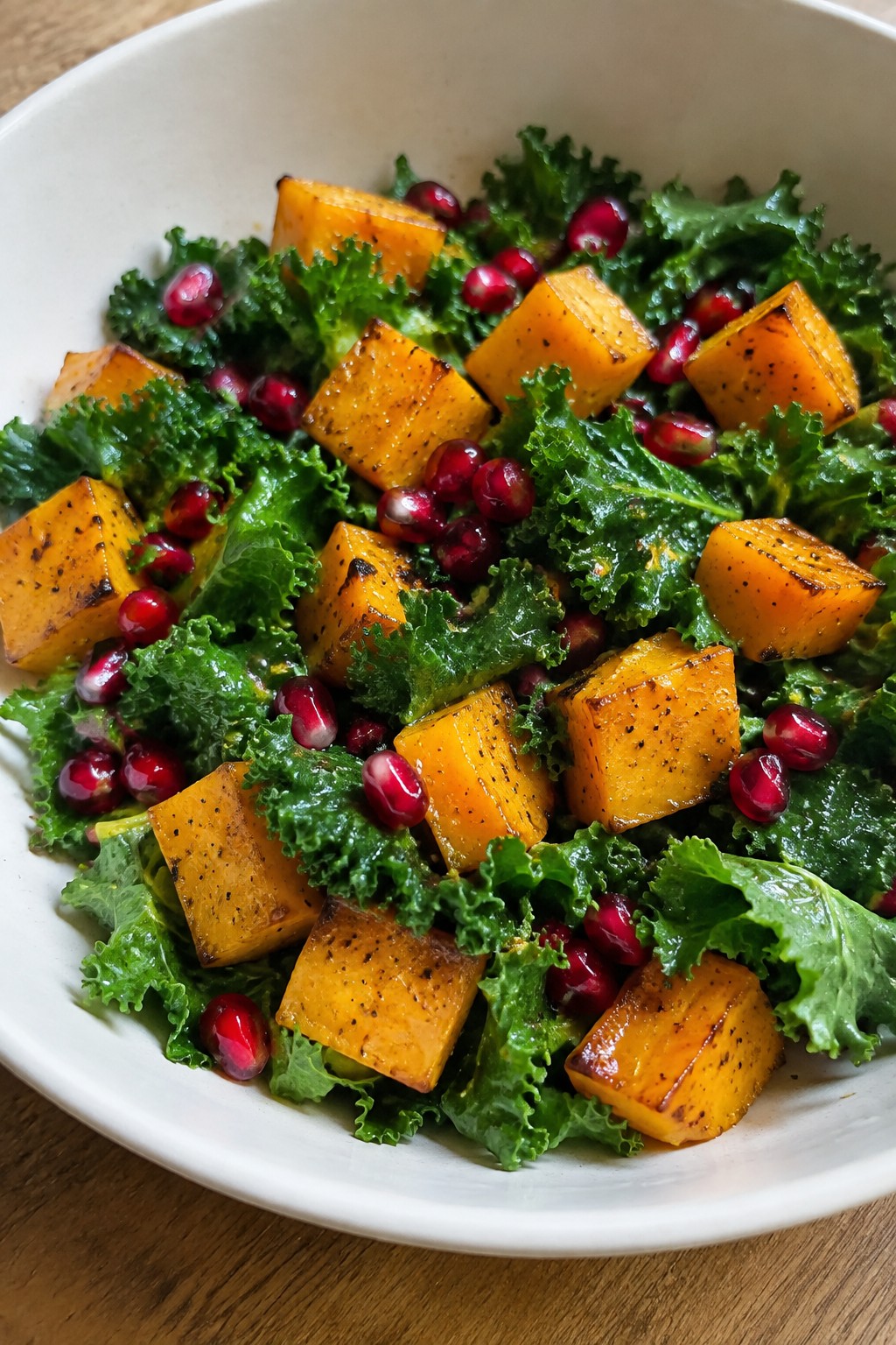 Roasted Butternut Squash and Kale Salad with Pomegranate Seeds