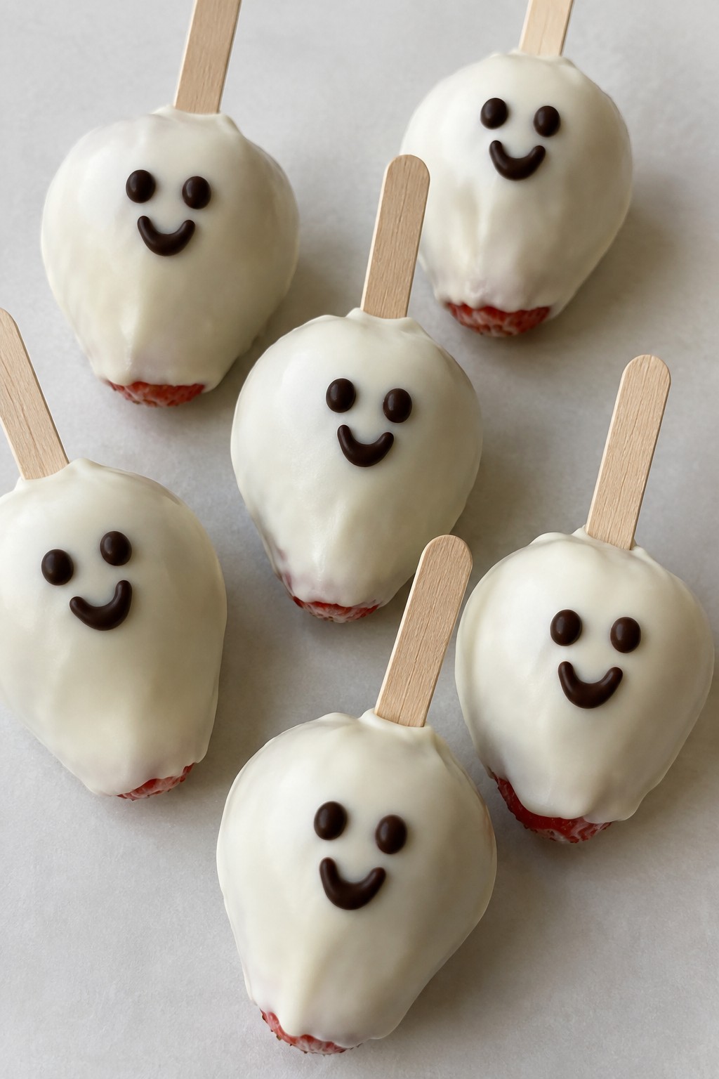 White Chocolate Covered Strawberry Ghosts on a Stick
