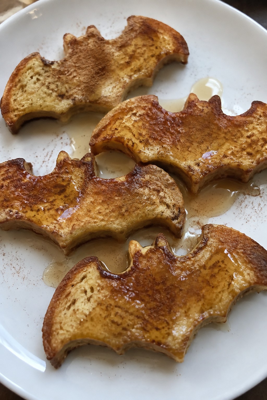 Bat-Shaped French Toast Served with Maple Syrup