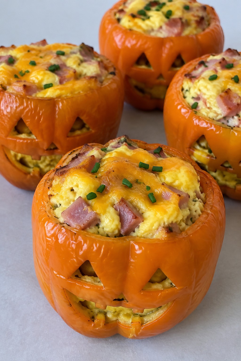 Jack-o'-Lantern Stuffed Breakfast Peppers with Eggs