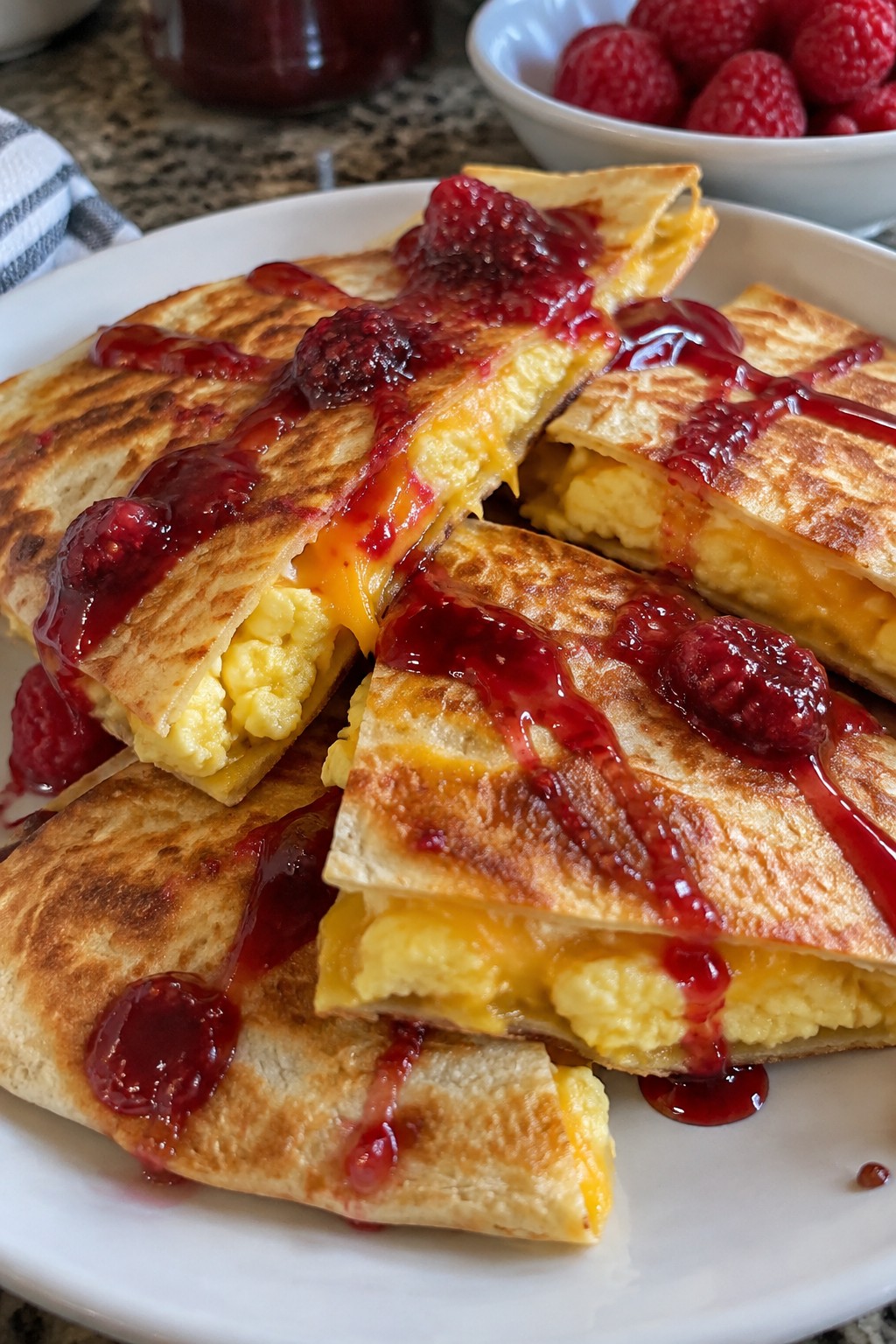 Vampire Bite Breakfast Quesadillas with Raspberry Drizzle