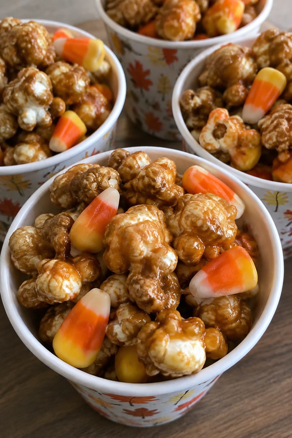 Candy Corn Caramel Popcorn Cups