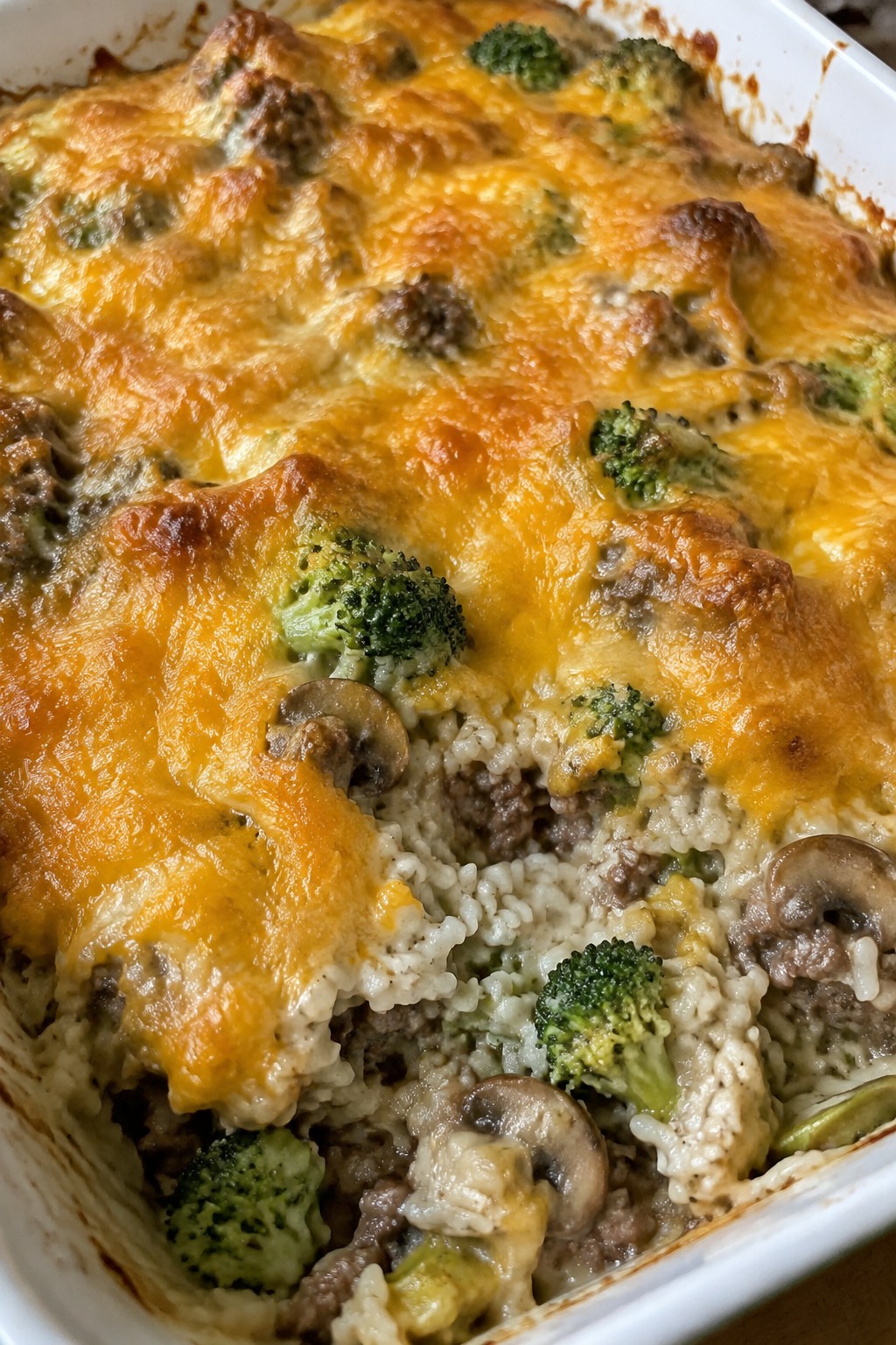 Beef, Broccoli, and Cheddar Rice Casserole