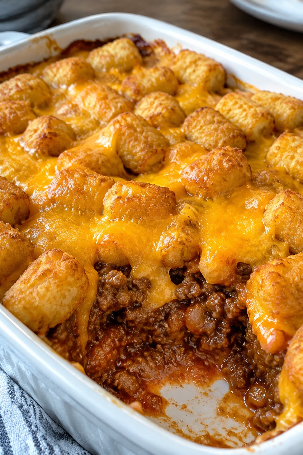 Sloppy Joe Tater Tot Casserole with Cheddar
