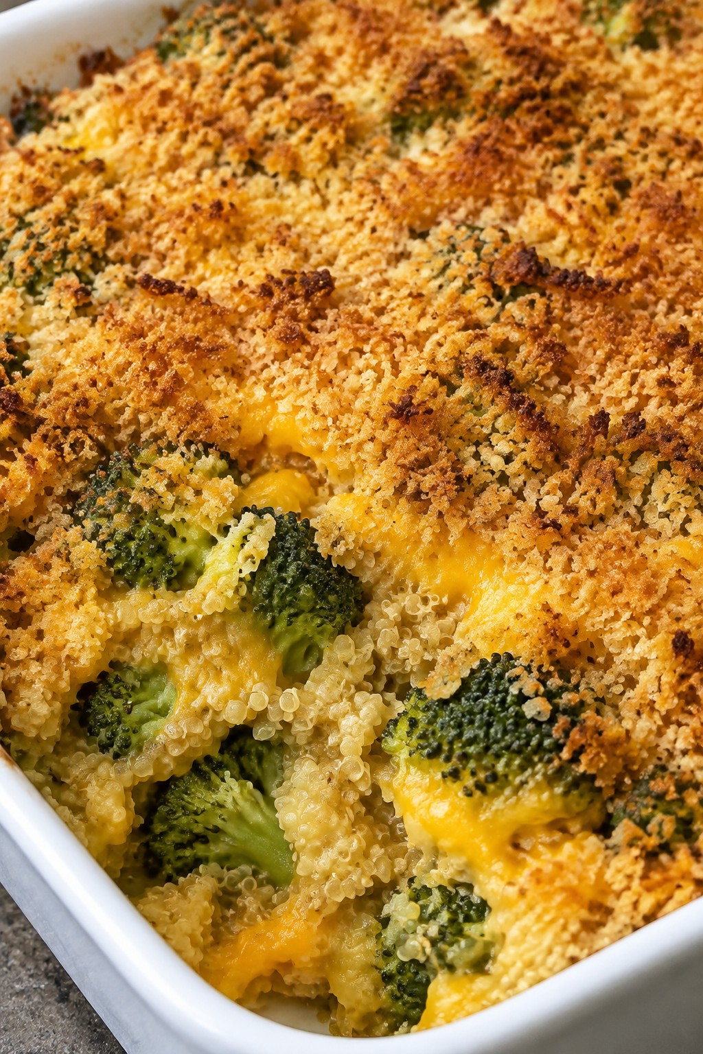 Broccoli Cheddar Quinoa Casserole with Crispy Panko