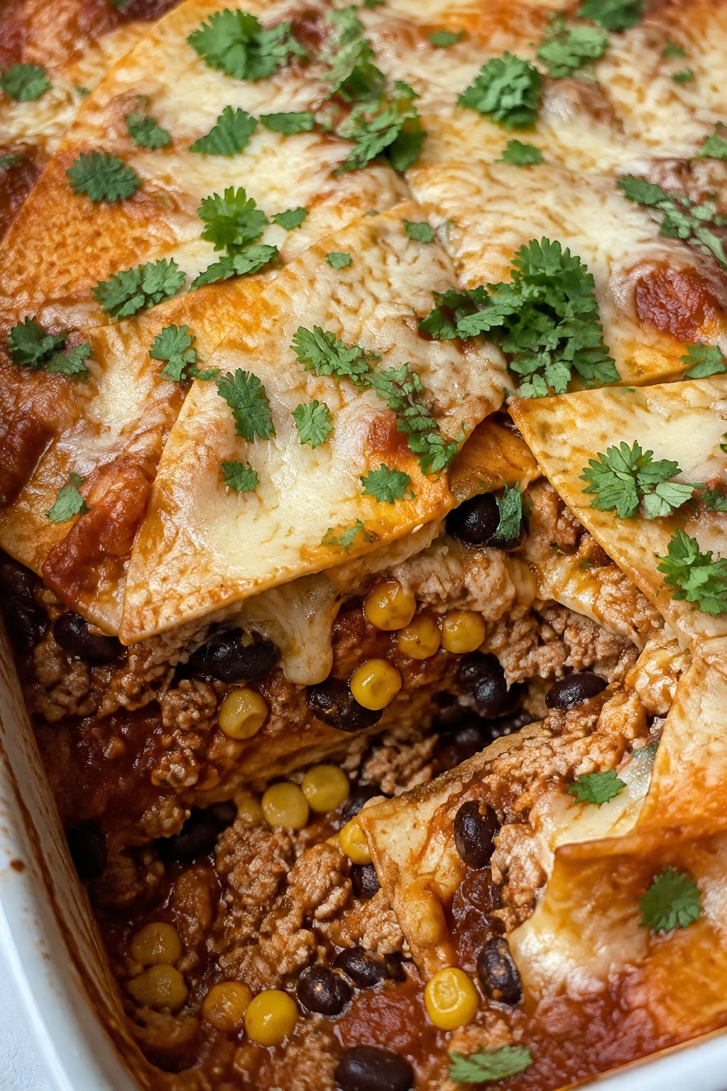 Turkey Enchilada Casserole with Black Beans and Corn