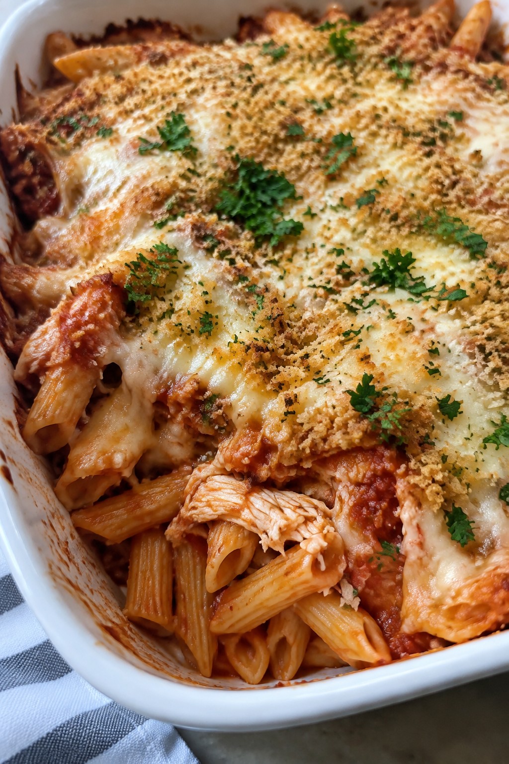 Chicken Parmesan Casserole with Marinara and Pasta