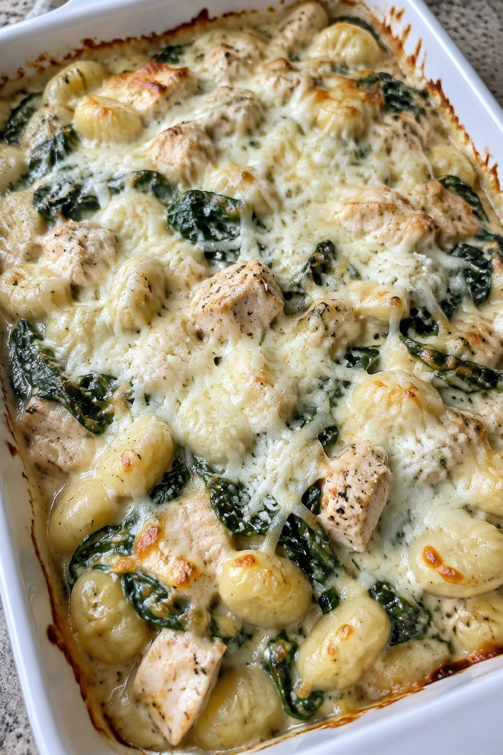 Chicken Alfredo Gnocchi Casserole with Spinach