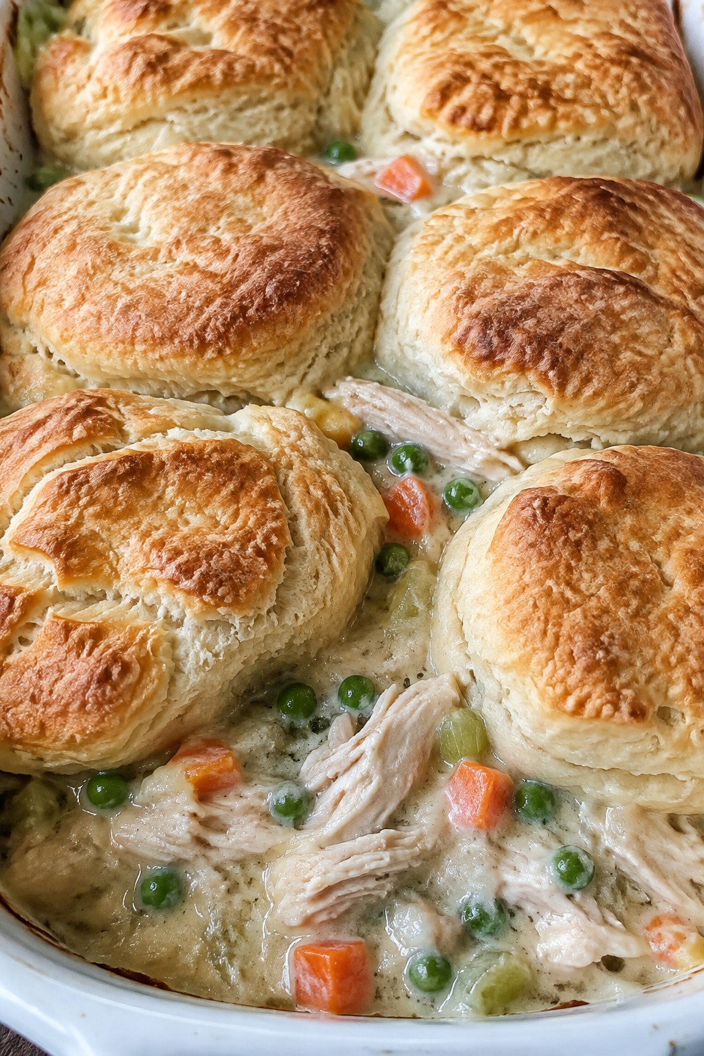 Chicken Pot Pie Casserole with Buttermilk Biscuit Topping