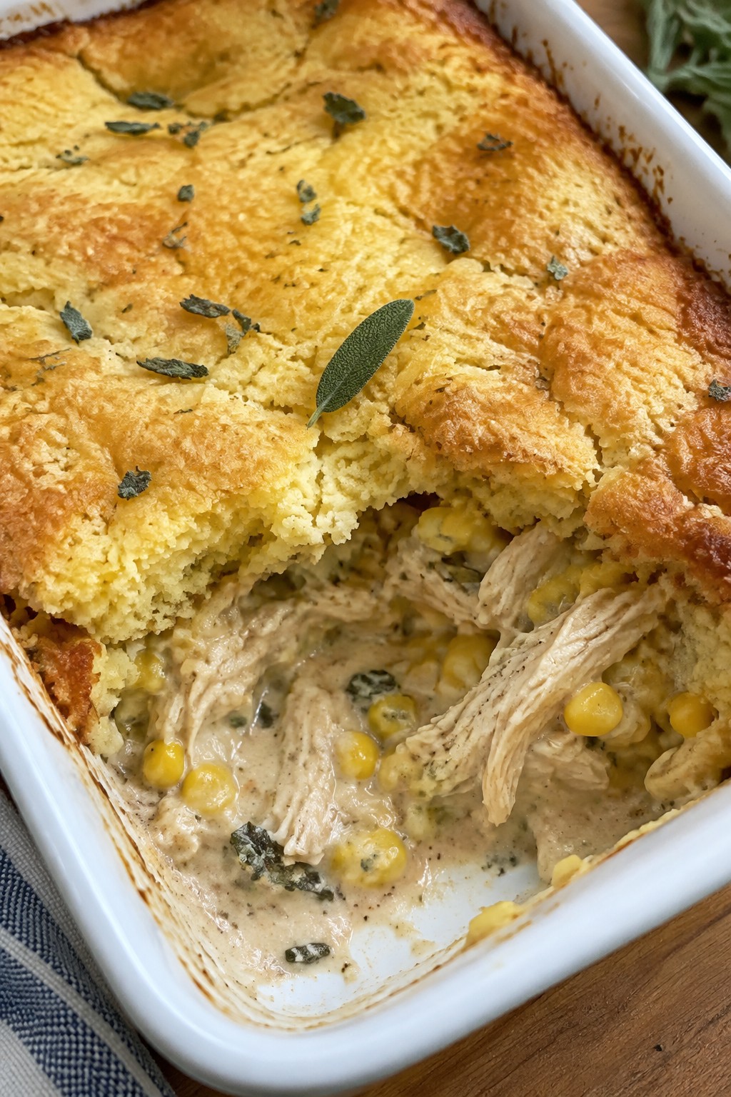 Creamy Chicken and Cornbread Casserole with Sage
