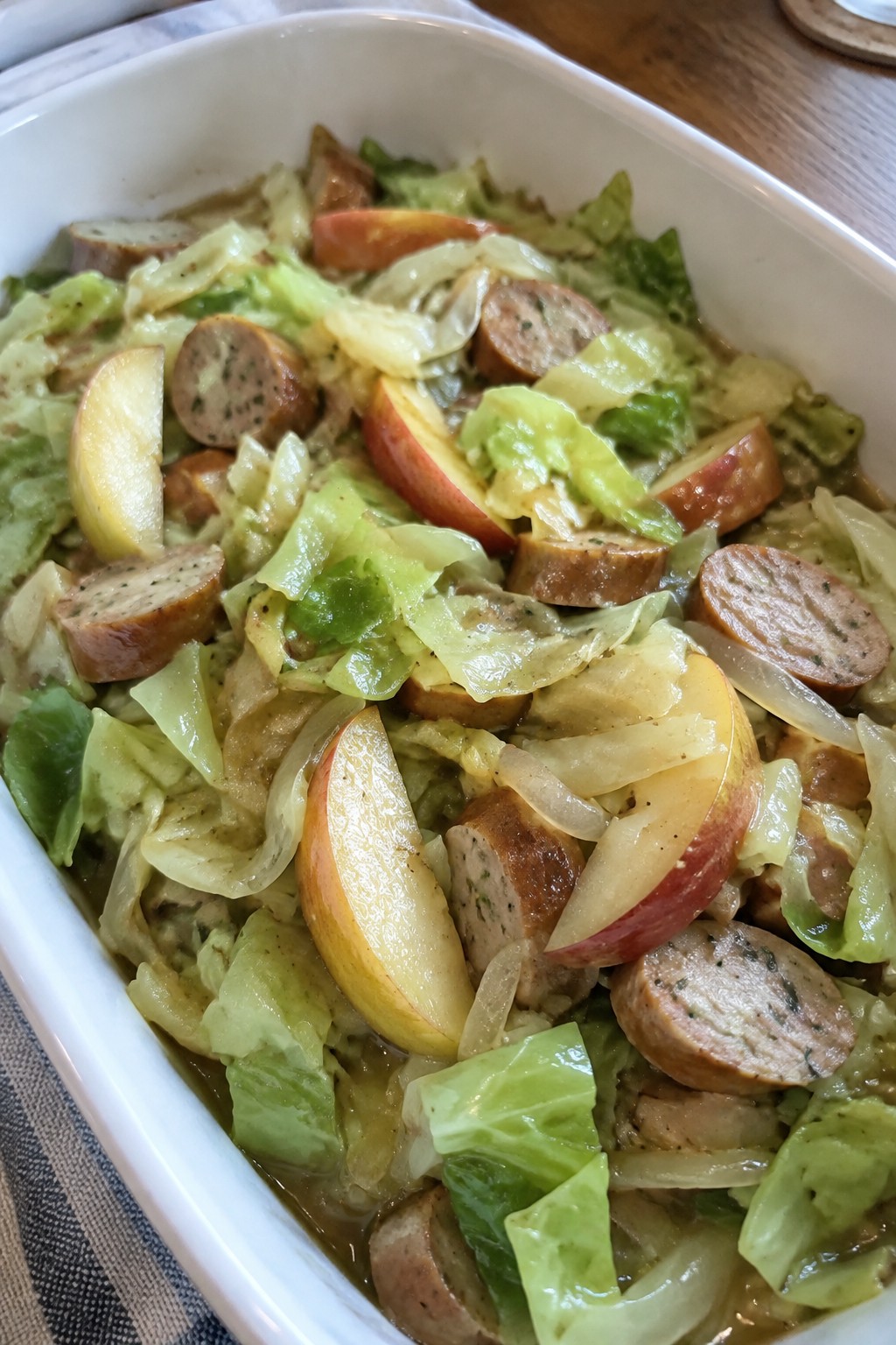 Lighter Sausage, Cabbage, and Apple Casserole
