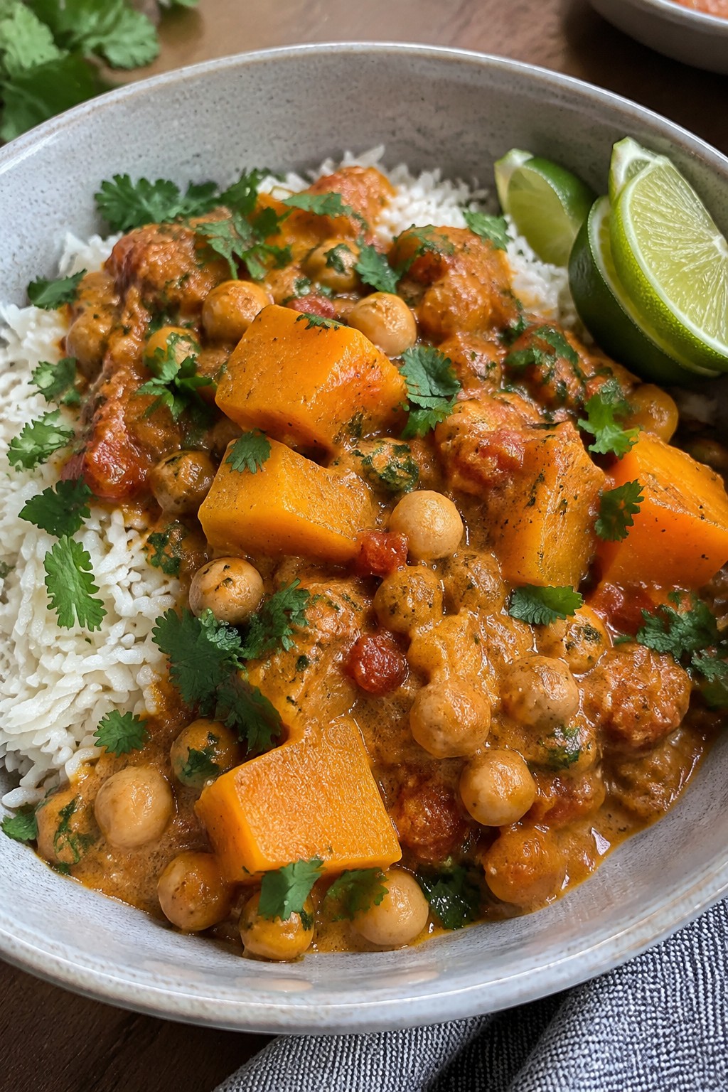 Dump-and-Bake Butternut Squash and Chickpea Curry with Rice