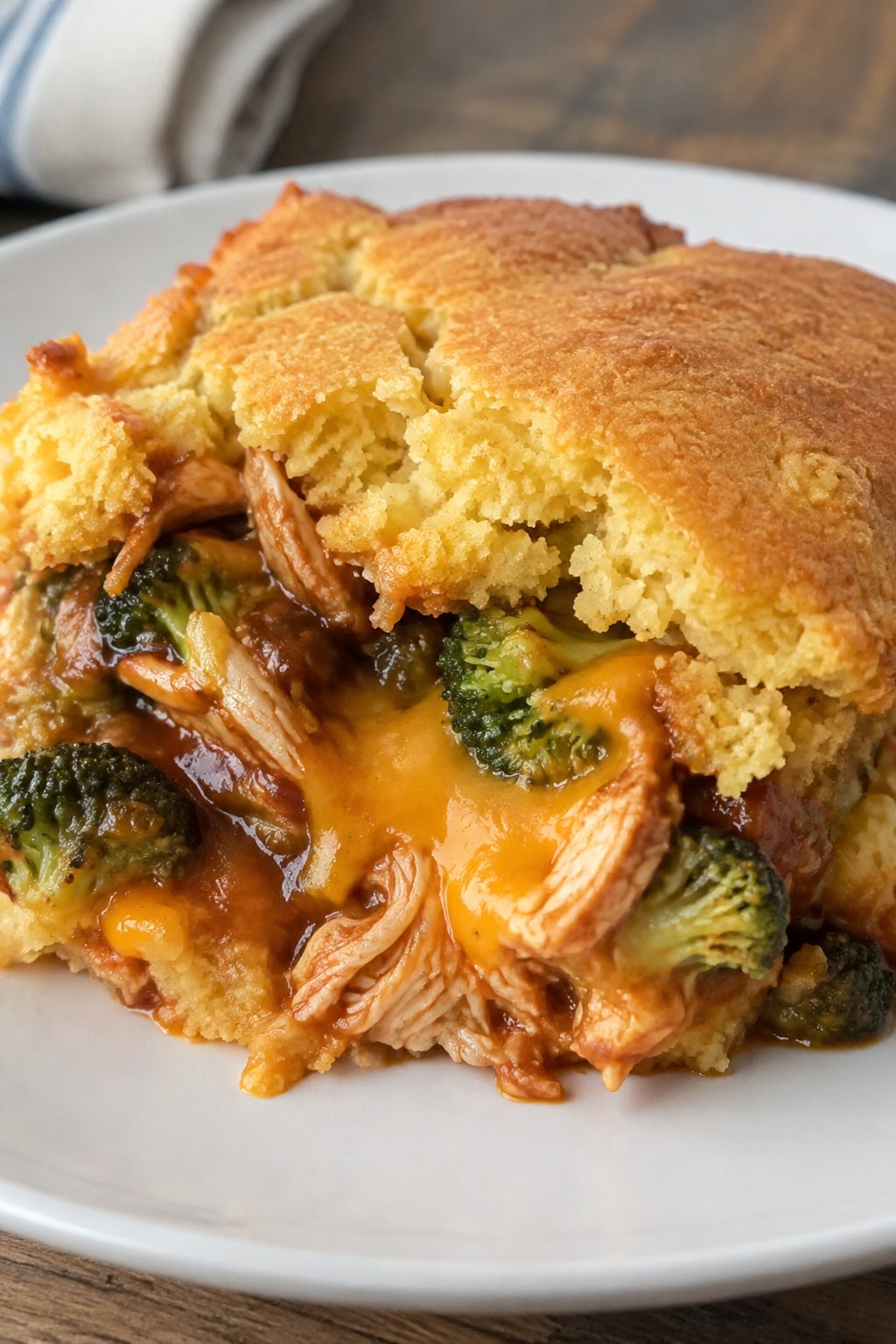 BBQ Chicken and Broccoli Cornbread Casserole