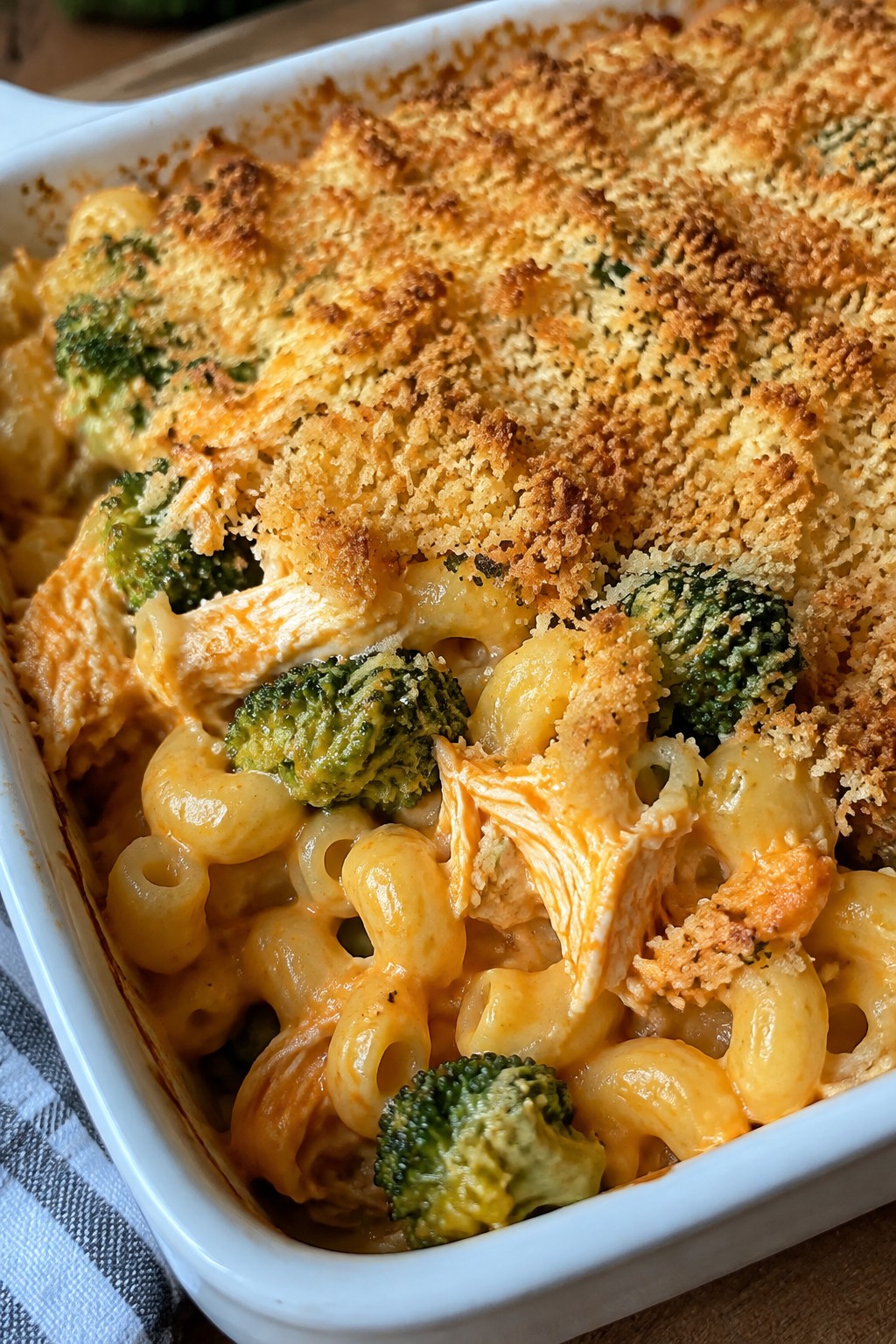 Buffalo Chicken and Broccoli Mac and Cheese Bake