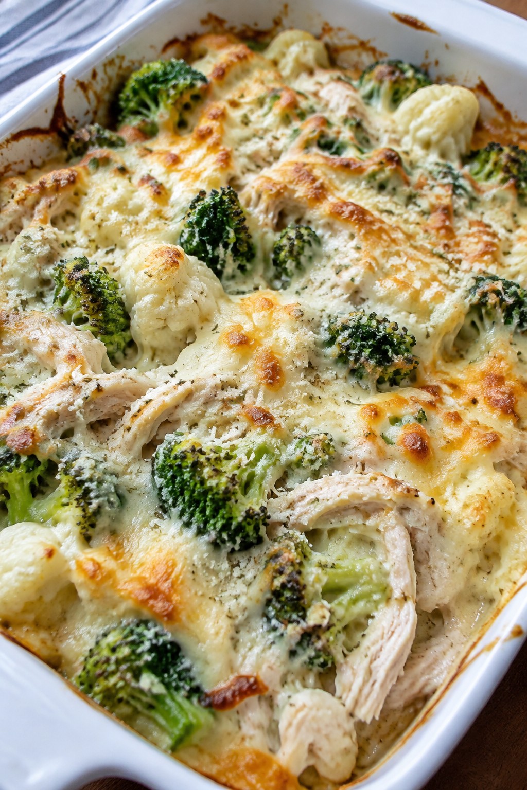 Chicken, Broccoli, and Cauliflower Alfredo Casserole