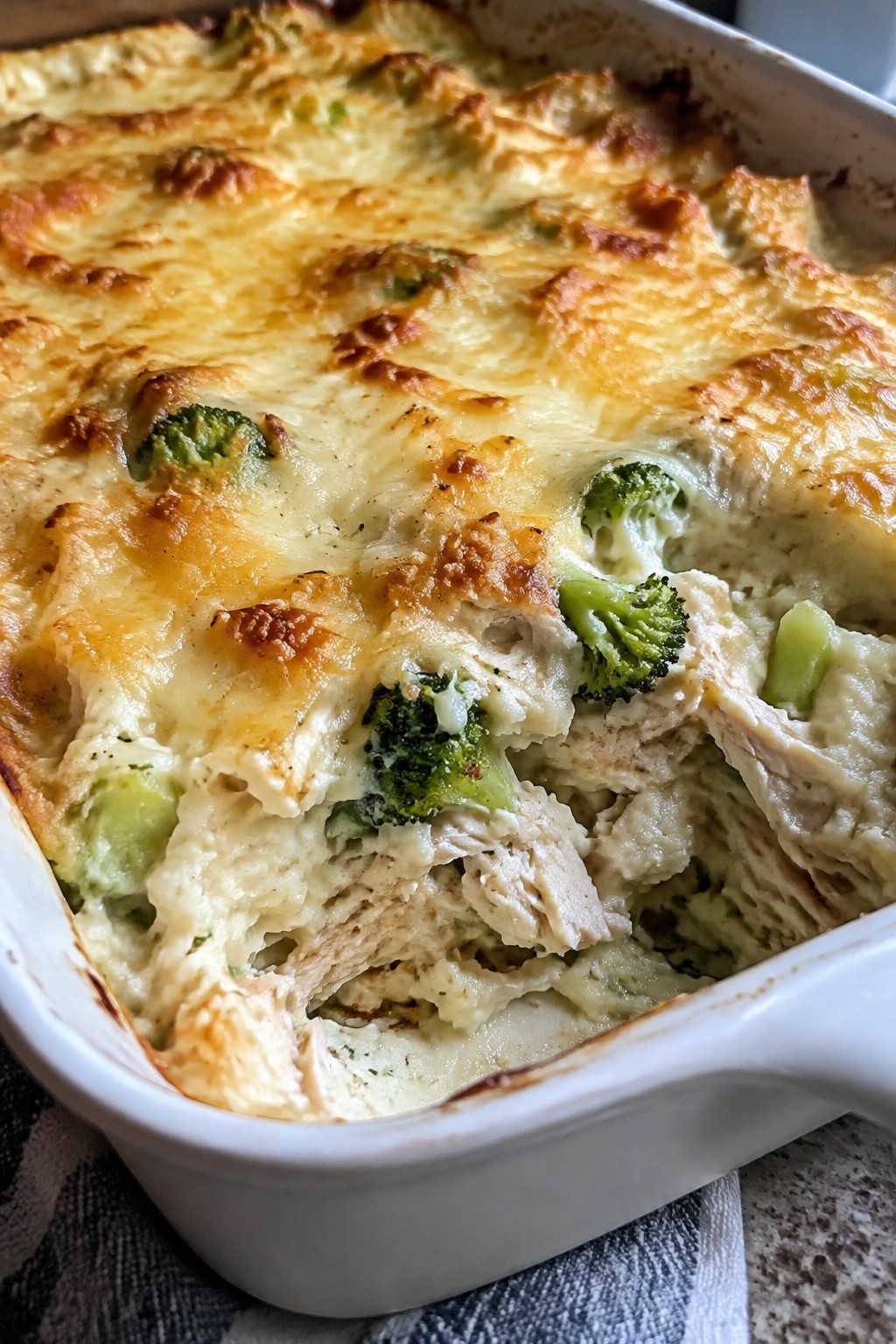 Chicken Broccoli and Swiss-Stuffed Potato Casserole