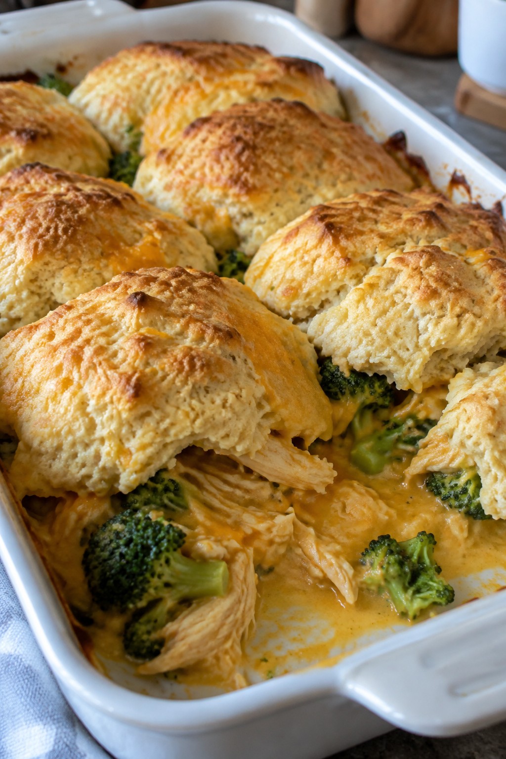 Chicken Broccoli Cheddar Biscuit-Topped Casserole