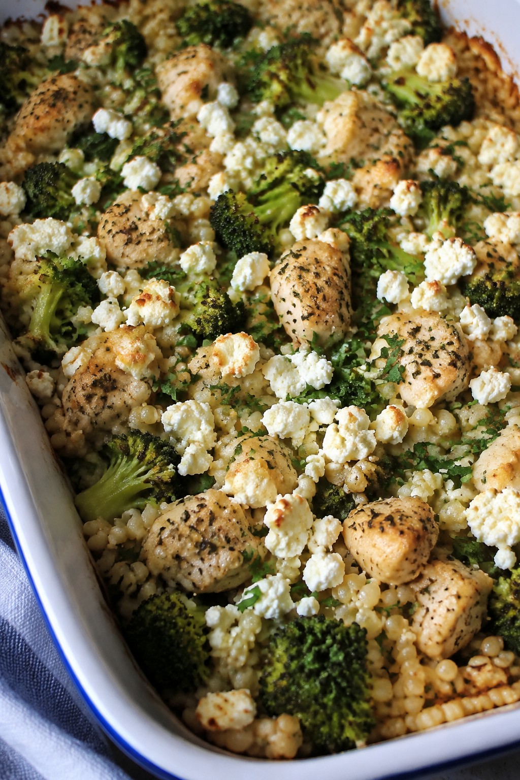 Mediterranean Chicken, Broccoli, and Feta Couscous Casserole