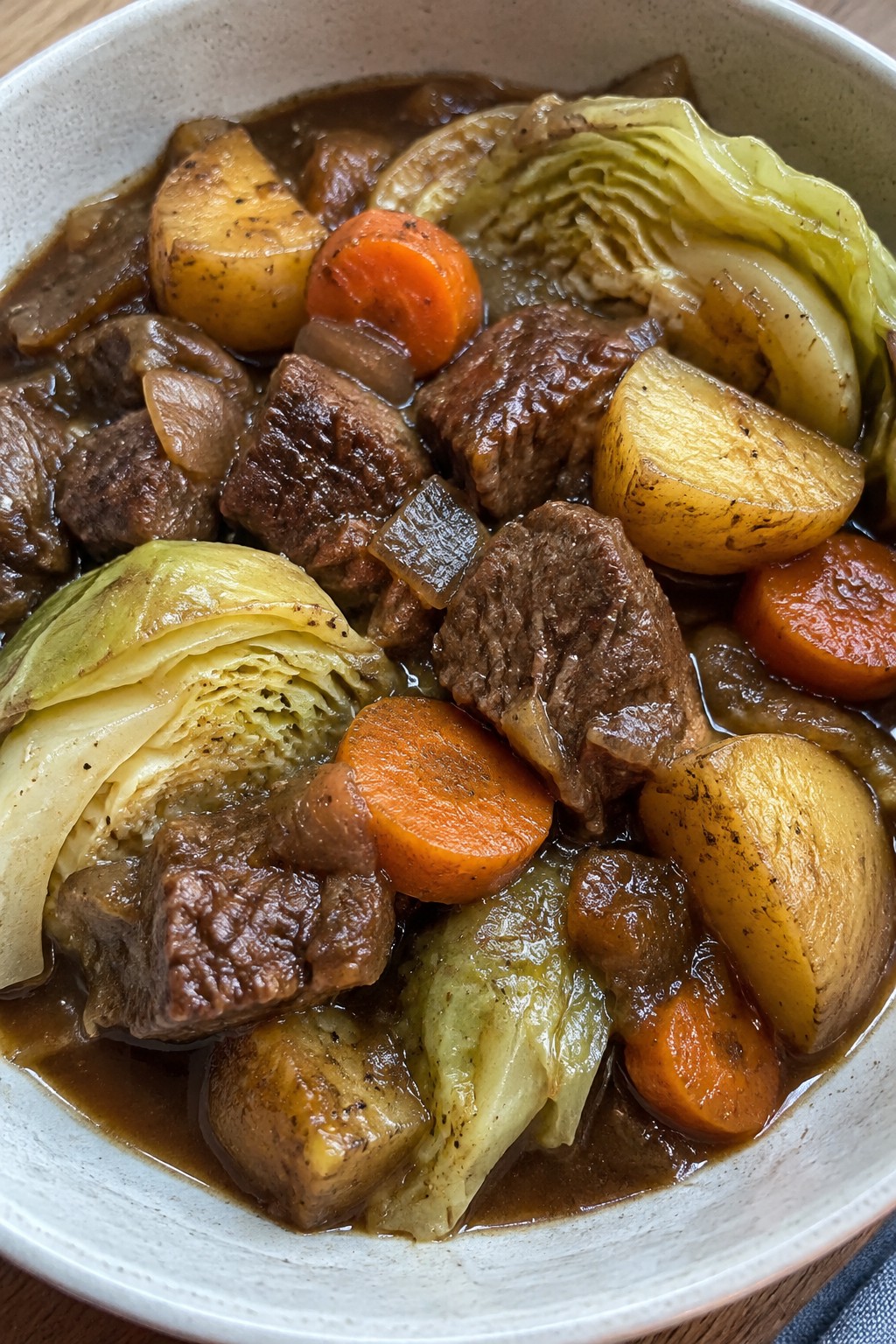 Irish Beef and Potato Casserole with Cabbage and Stout