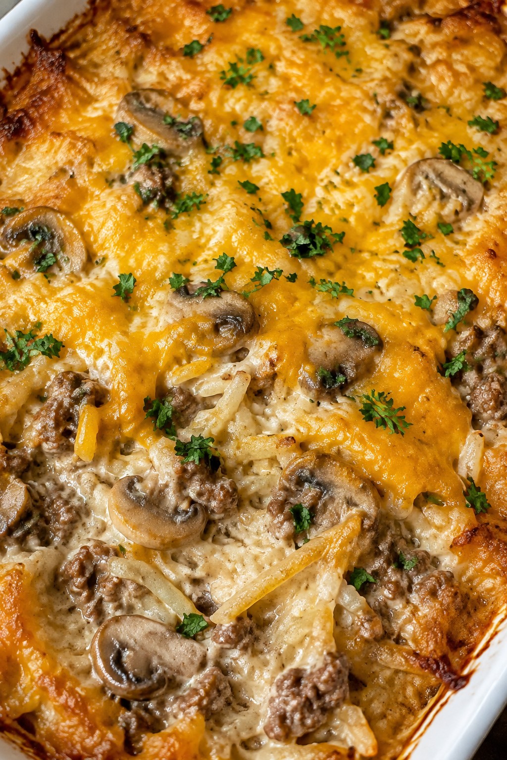 Creamy Mushroom Beef and Hash Brown Hotdish
