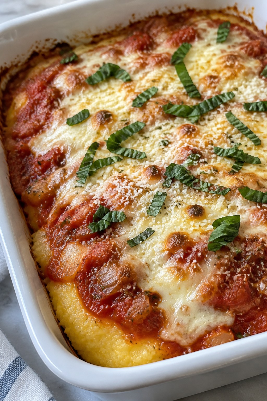 Baked Polenta Casserole with Tomato and Mozzarella