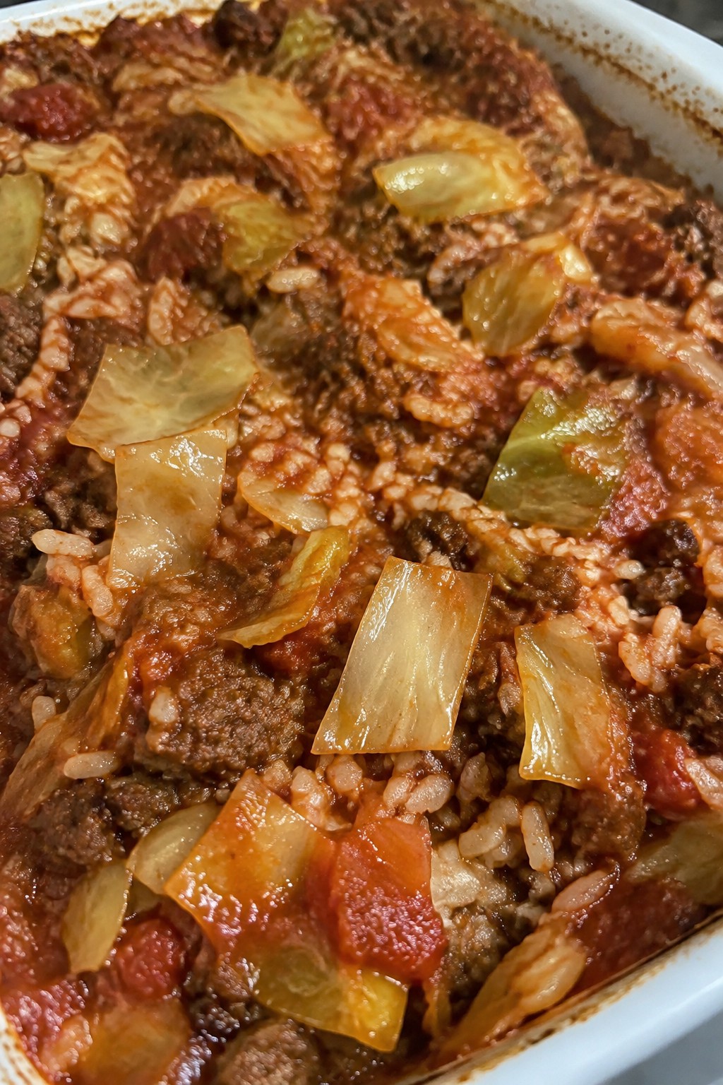 Cabbage Roll Casserole with Beef and Rice