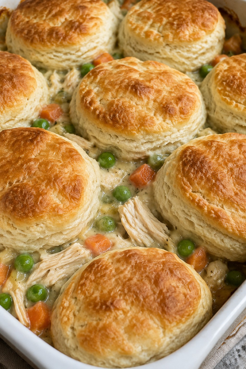 Chicken Pot Pie Casserole with Biscuit Topping